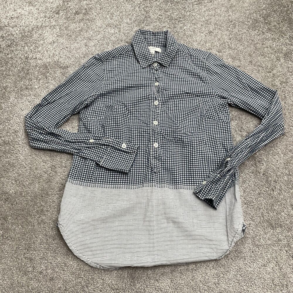 J.Crew Gingnam Striped Popover Shirt Womens 00 Blue White Button Down Cotton Top